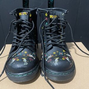 Dr. Martens Kids Black Boots with Colorful Skeletons